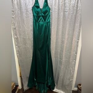 Sherri Hill Emerald Satin Prom Dress